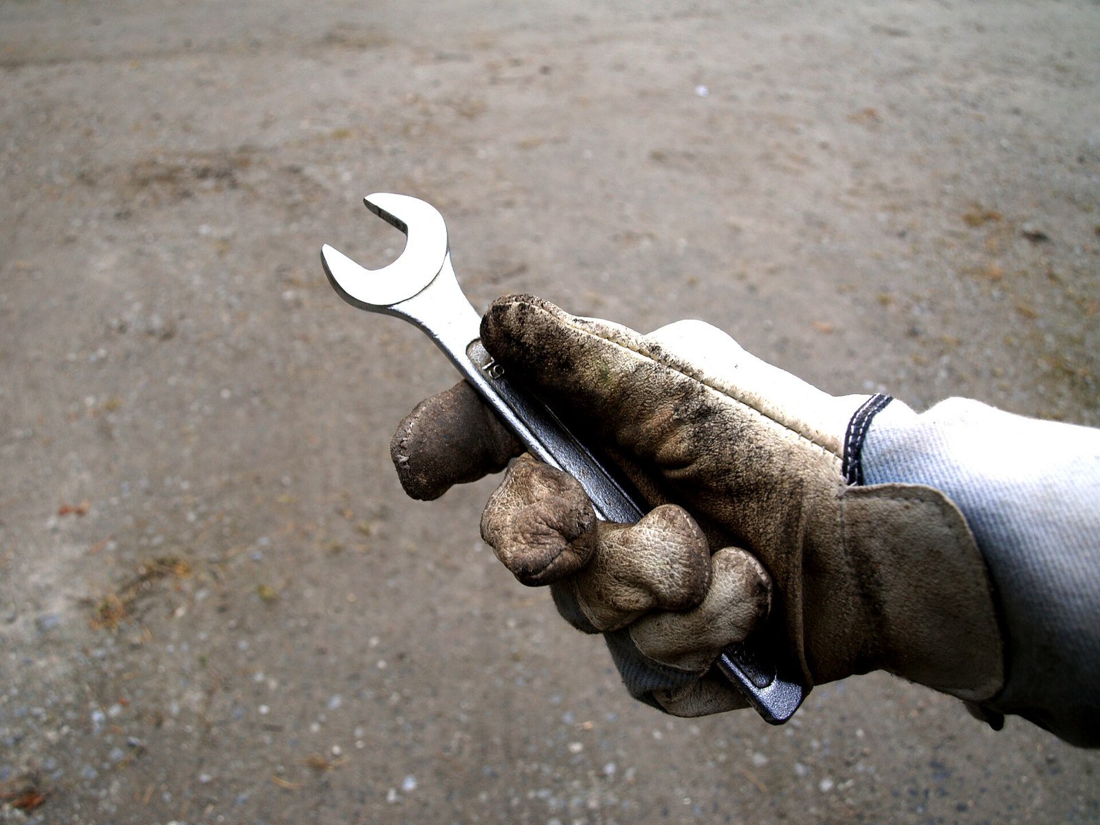 A hand holding a wrench, ready to work